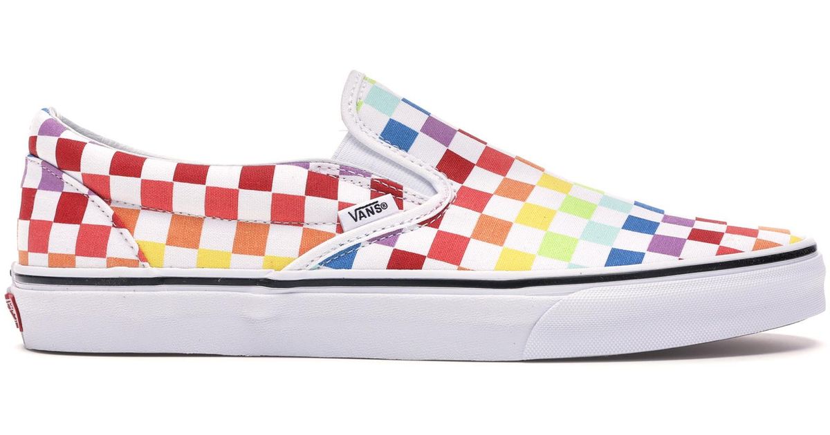 vans slip on rainbow checkerboard skate shoe