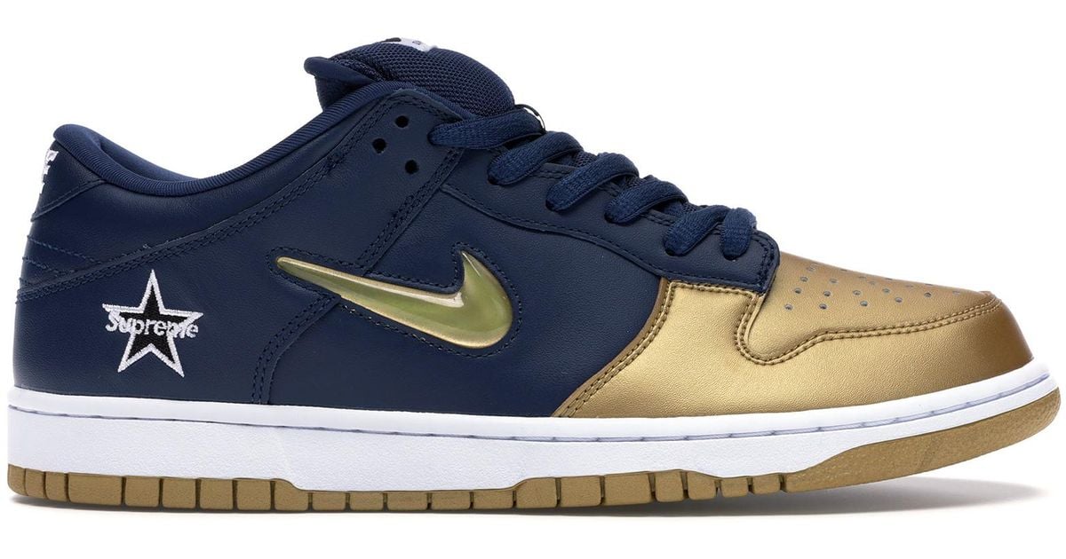 Nike Sb Dunk Low Supreme Jewel Swoosh Gold in Blue for Men - Lyst