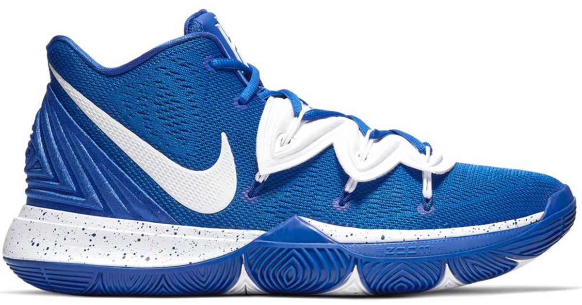 white and blue kyrie 5