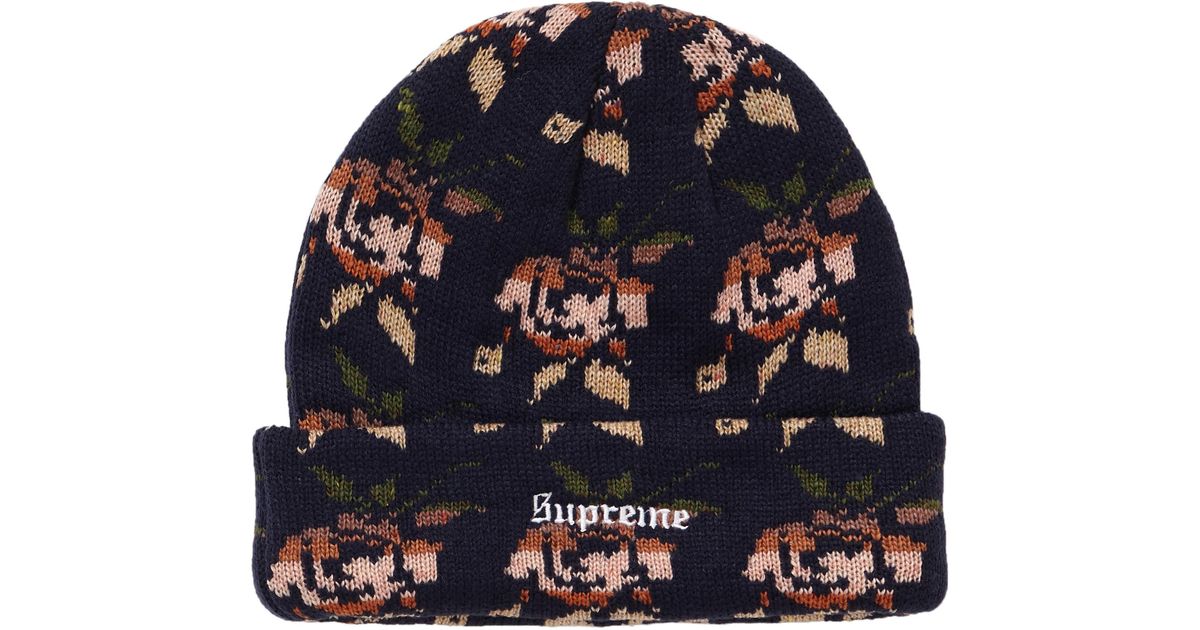 supreme rose jacquard beanie