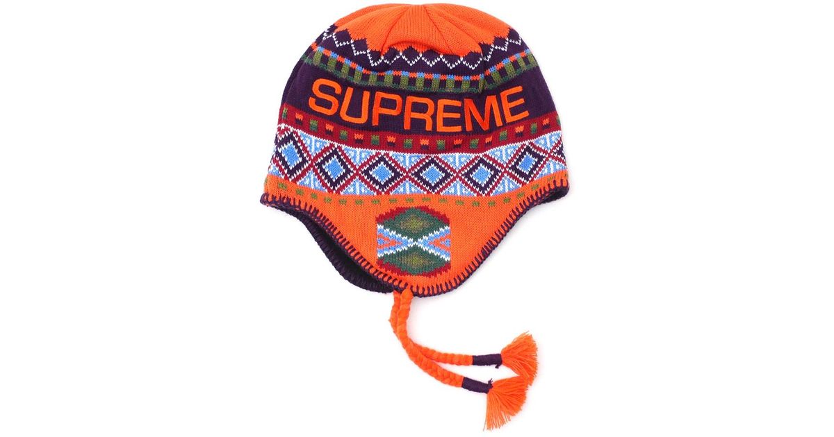 supreme split logo earflap beanie