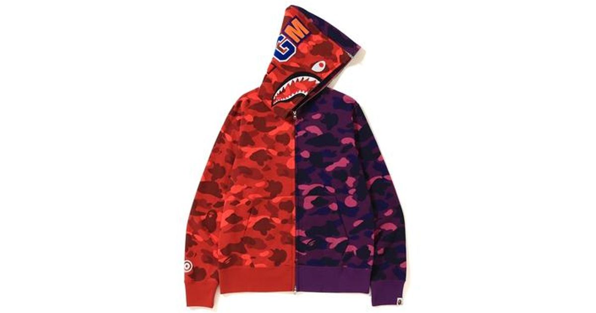 A Bathing Ape Color Camo Separate Shark Full Zip Hoodie Red/purple for Men  - Lyst