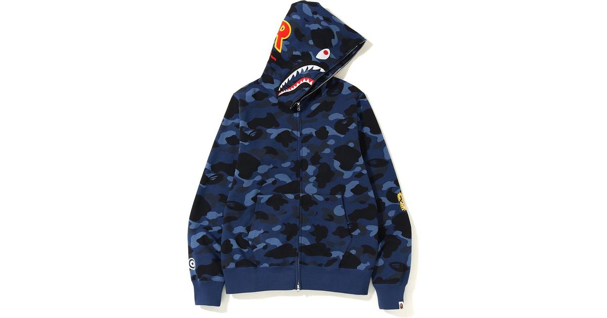 bape x psg shark full zip hoodie navy