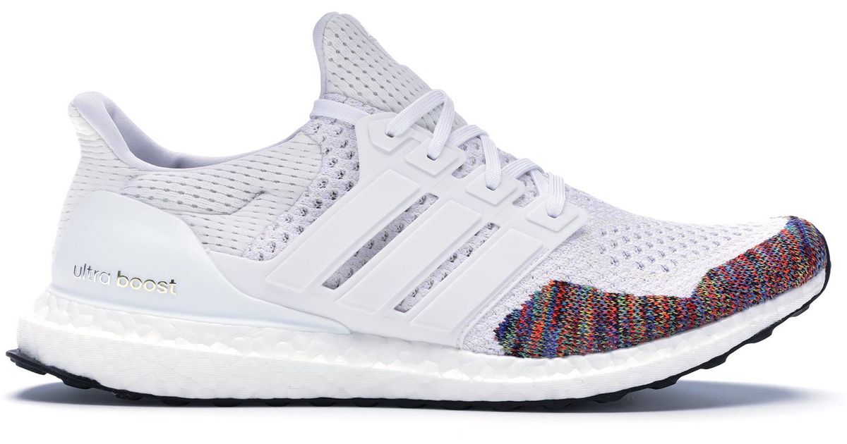white and rainbow adidas boost