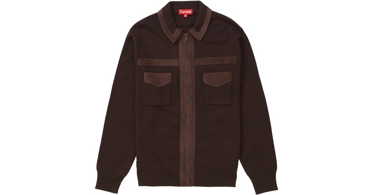 corduroy detailed zip sweater