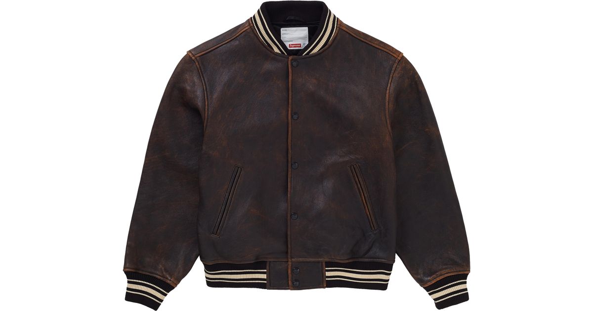 supreme leather varsity jacket