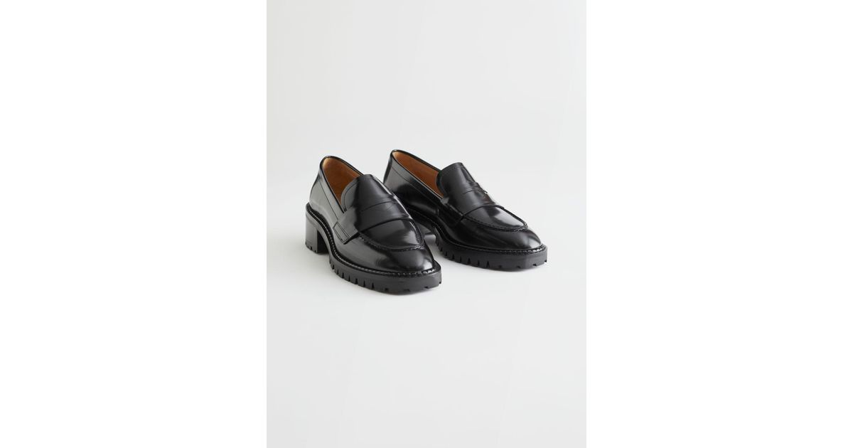heeled leather penny loafers