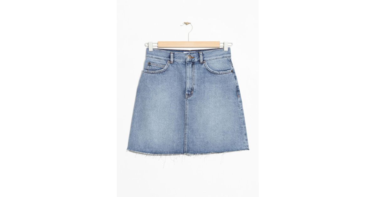 raw edge denim skirt