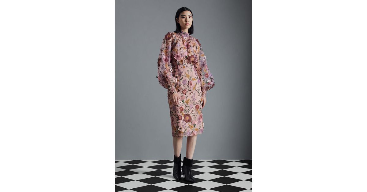 other stories organza dress Cut-Out Organza Midi Dress - Pink Florals