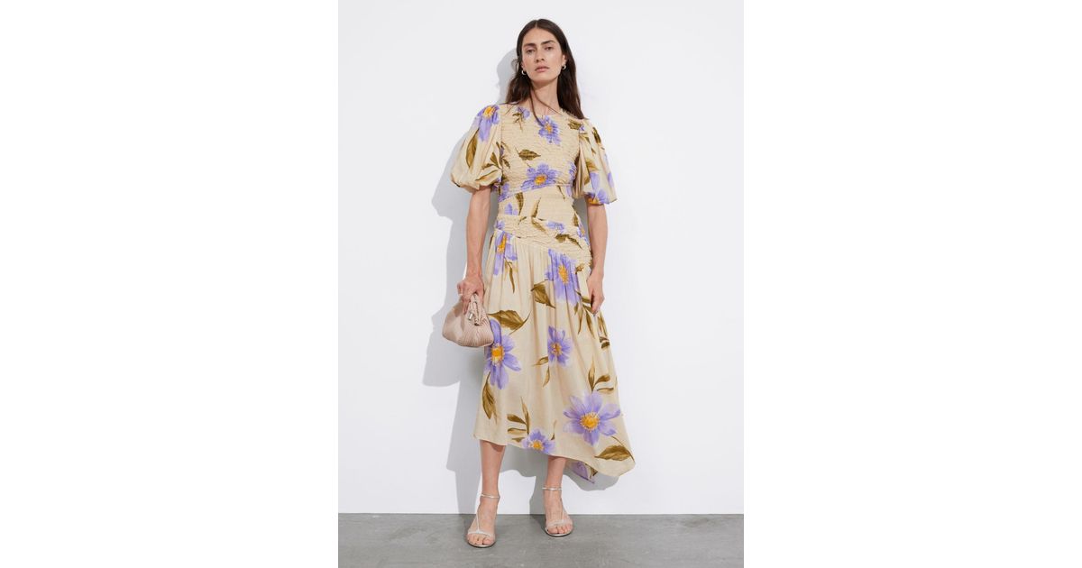 & Other Stories Smocked Asymmetric Midi Dress in White | Lyst