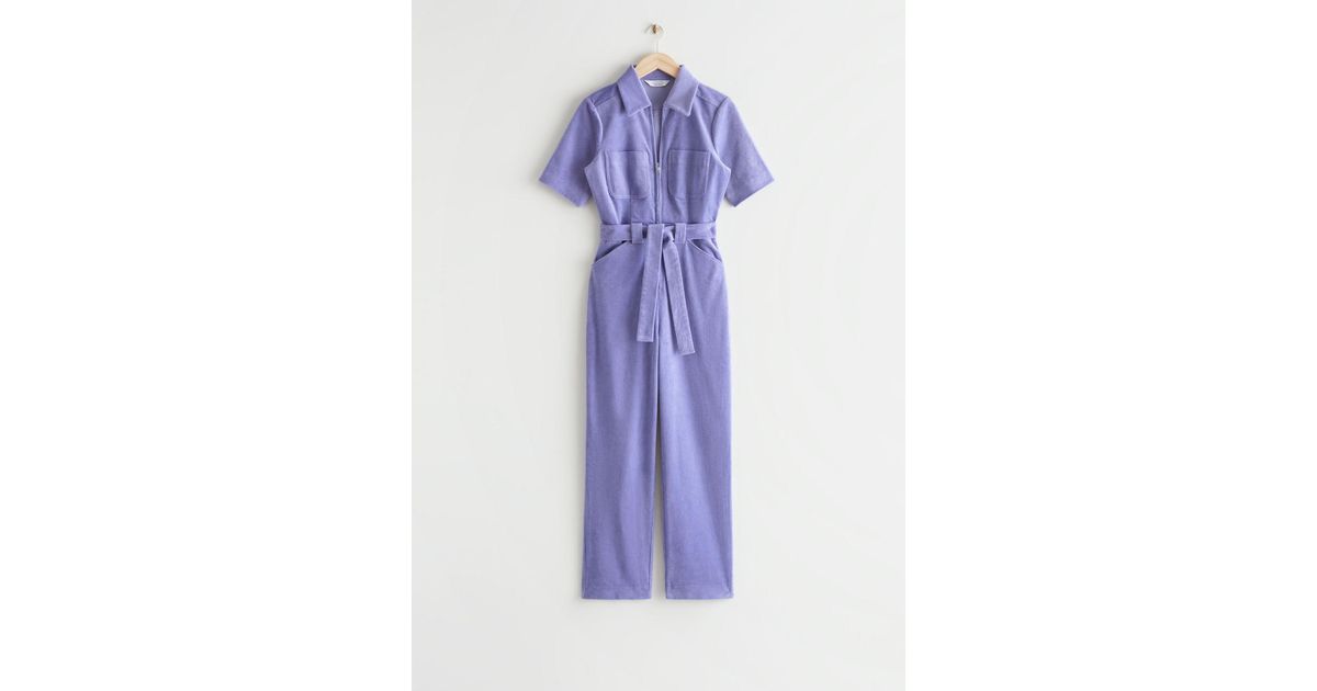  Other Stories Belted Corduroy Jumpsuit in Purple