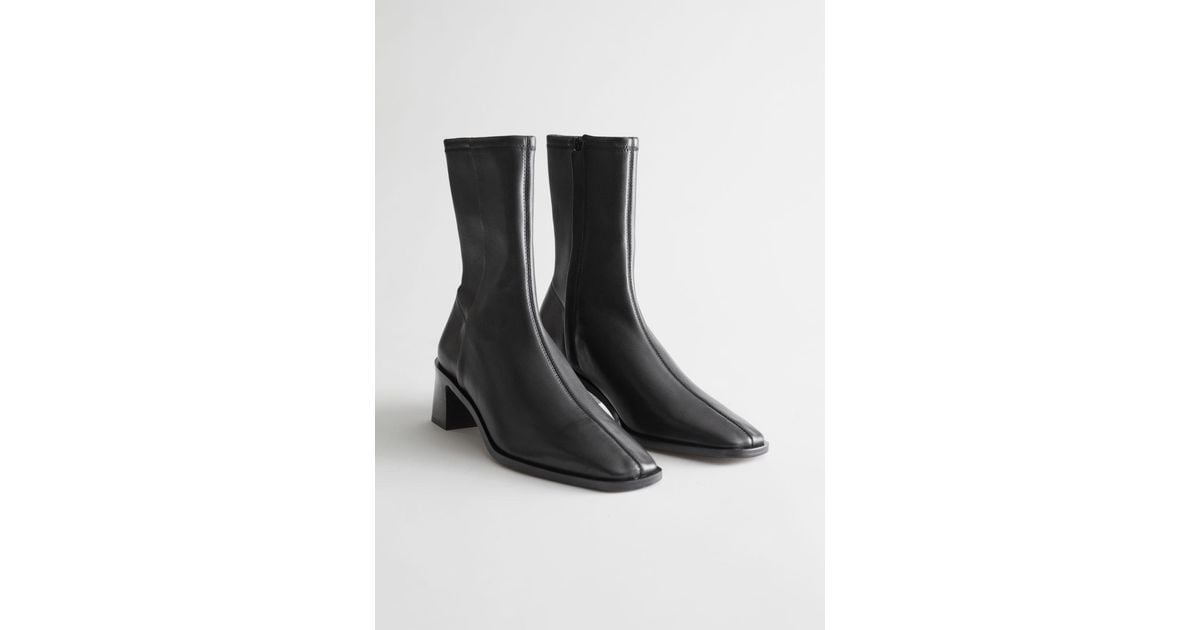 & Other Stories Squared Toe Leather Sock Boots in Black | Lyst