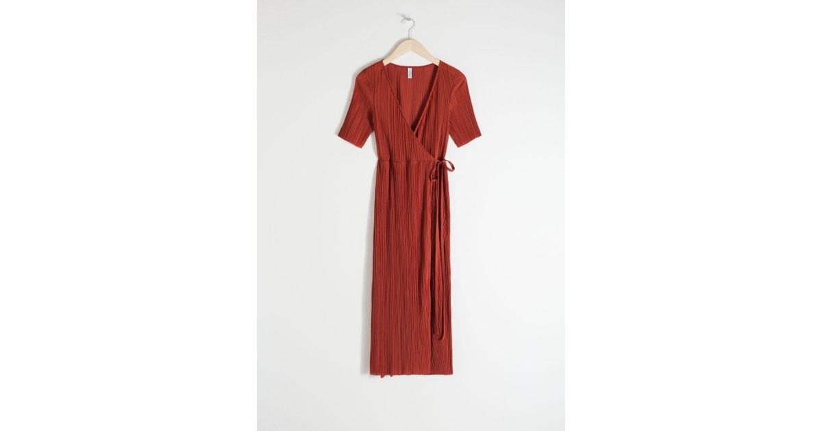 & Other Stories Plissé Pleated Wrap Dress in Red | Lyst