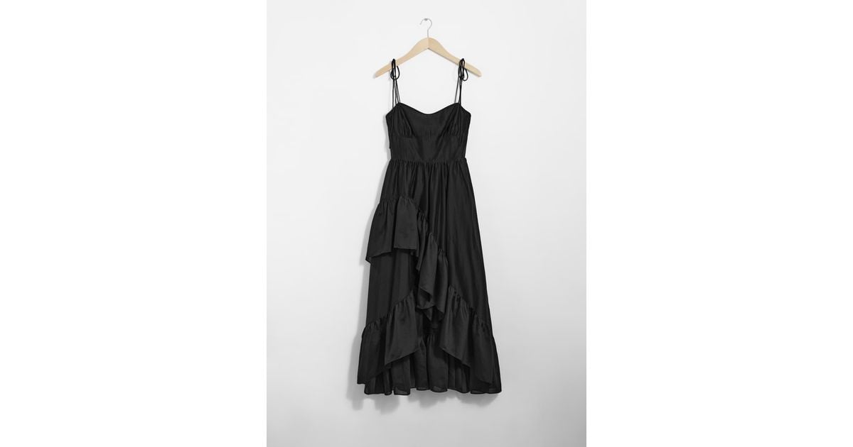& Other Stories Strappy Ruffled Midi Dress in Black | Lyst UK