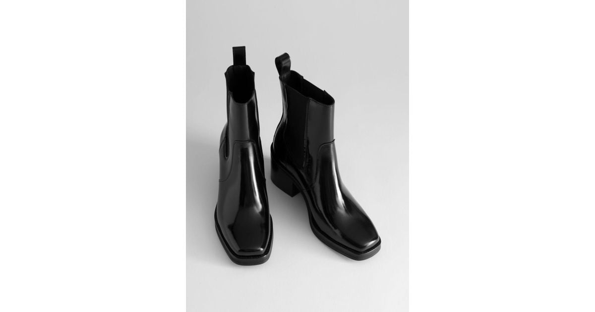 square toe black boots