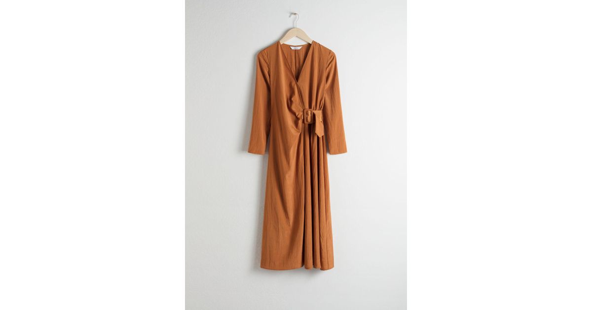 & Other Stories Belted Midi Wrap Dress in Orange - Lyst