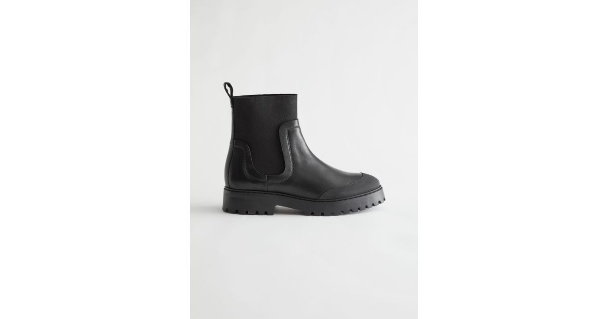 & Other Stories Elasticated Leather Chelsea Boots in Black | Lyst