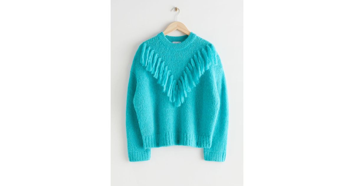 & Other Stories Fringe Knit Sweater in Blue Lyst