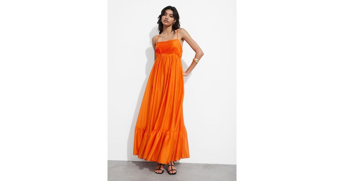 & Other Stories Strappy Tiered Midi Dress in Orange | Lyst