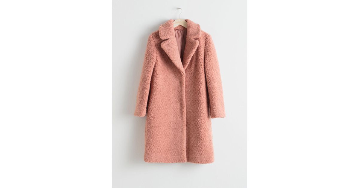 & Other Stories Faux Shearling Teddy Coat in Pink - Lyst