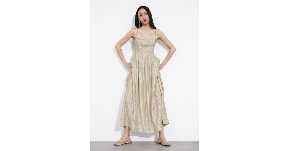 & other stories pleated metallic satin dress & Other Stories Pleated Metallic Satin Dress In Cream