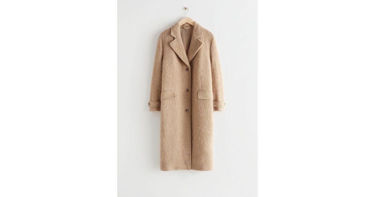 & Other Stories Long Fuzzy Wool Coat in Natural | Lyst