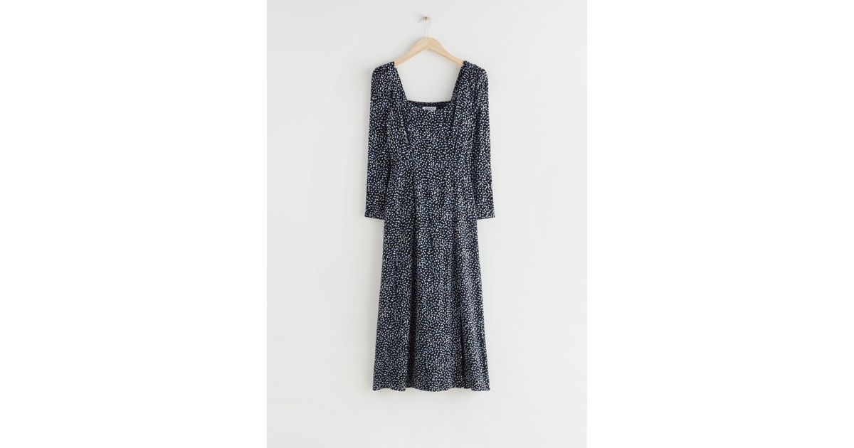 Scoop Neck Puff Shoulder Midi Dress 