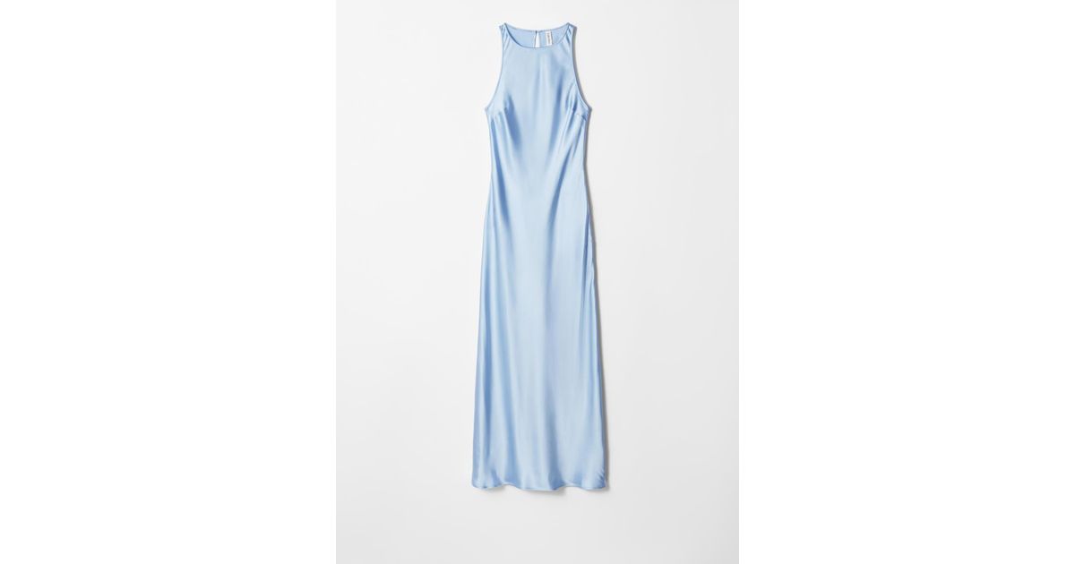 other stories blue satin dress Other Stories One Shoulder Satin Midi Dress in Navy