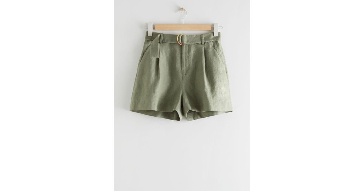 Other Stories Belted Linen Pleat Shorts 
