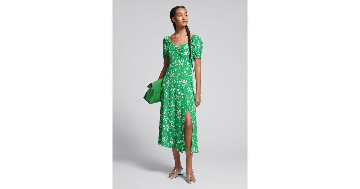 u0026 Other Stories Flowy Puff Sleeve Midi Dress in Green | Lyst
