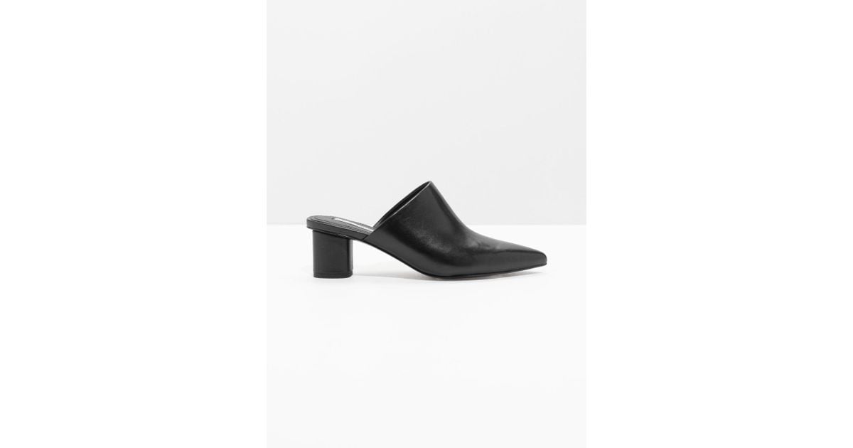 pointed block heel mules