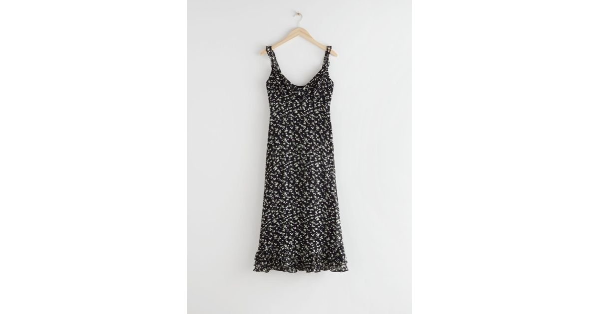 frilled crepe chiffon midi dress