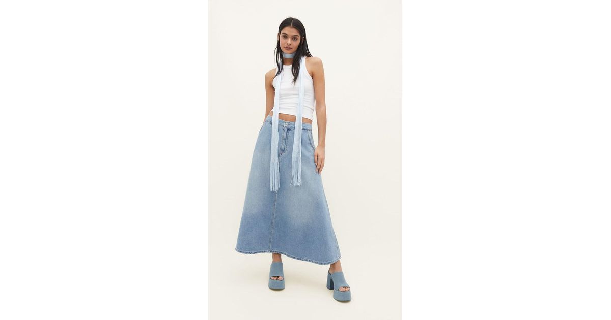 Stradivarius Long Flowing Denim Skirt in Blue Lyst UK