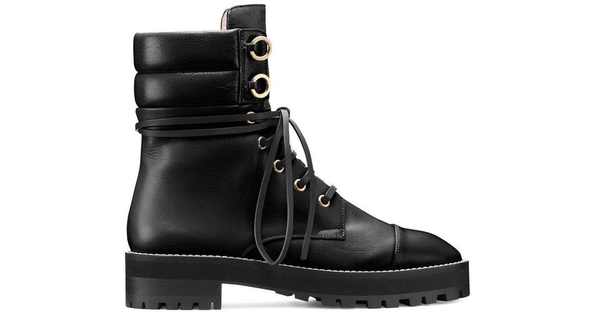 stuart weitzman women's lexy round toe leather lace up boots