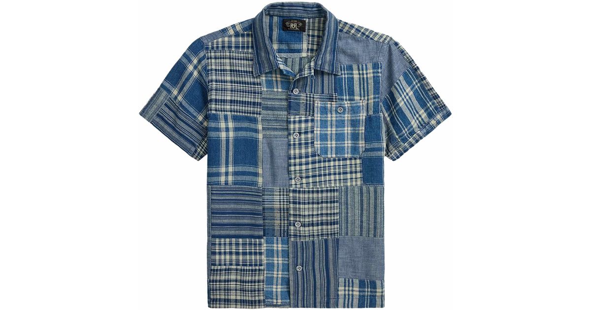 RRL Patchwork Camp Shirt in Blue for Men | Lyst UK