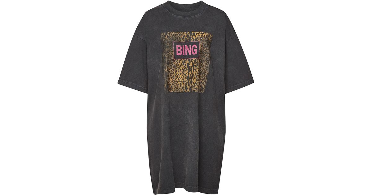 Anine Bing Baumwolle Bedrucktes T-Shirt-Kleid Harley aus Baumwolle in  Schwarz - Lyst