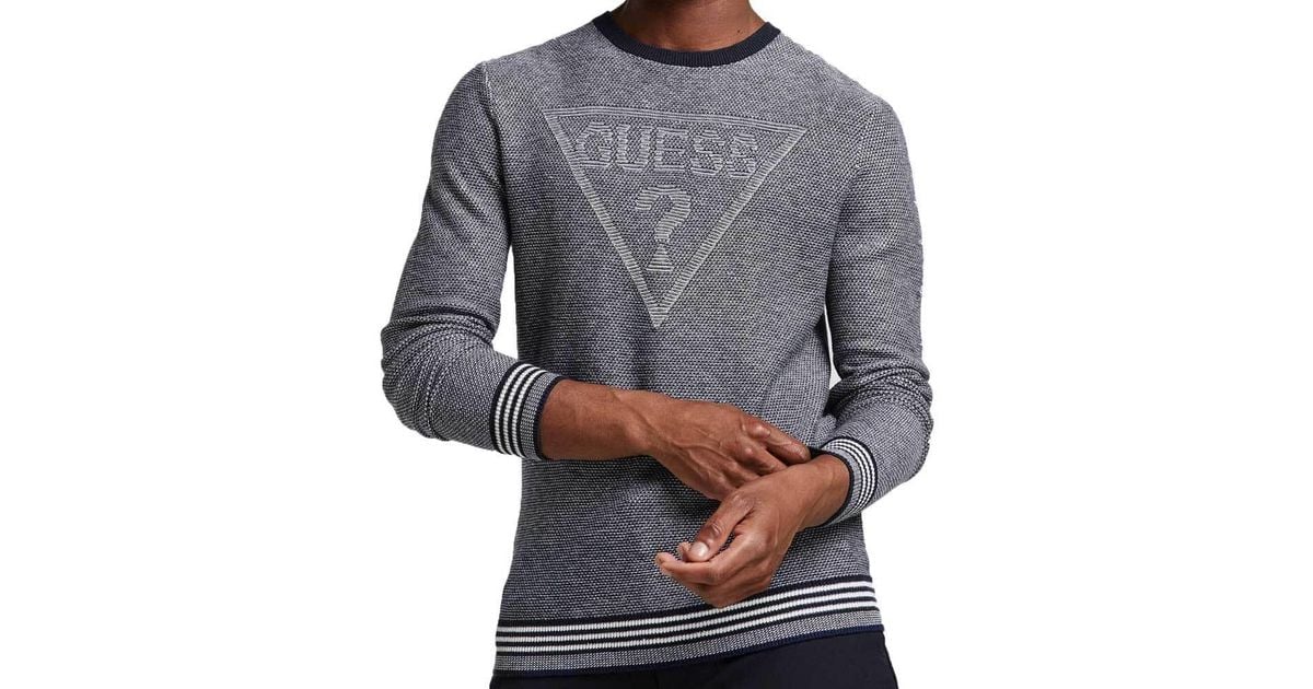 Guess Cotton Mens Jacquard Sweater Logo in Blue for Men Lyst