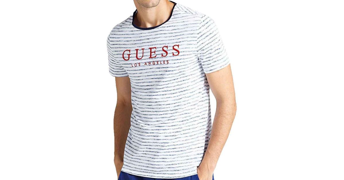 blue and white striped guess shirt