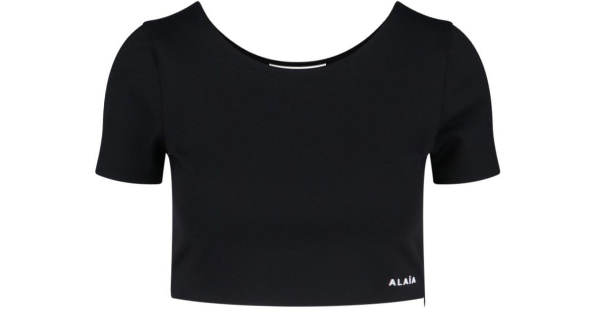 Alaïa Logo Crop T-Shirt in Black | Lyst
