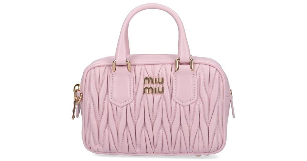 Miu Miu Logo Mini Bowling Bag in Pink | Lyst