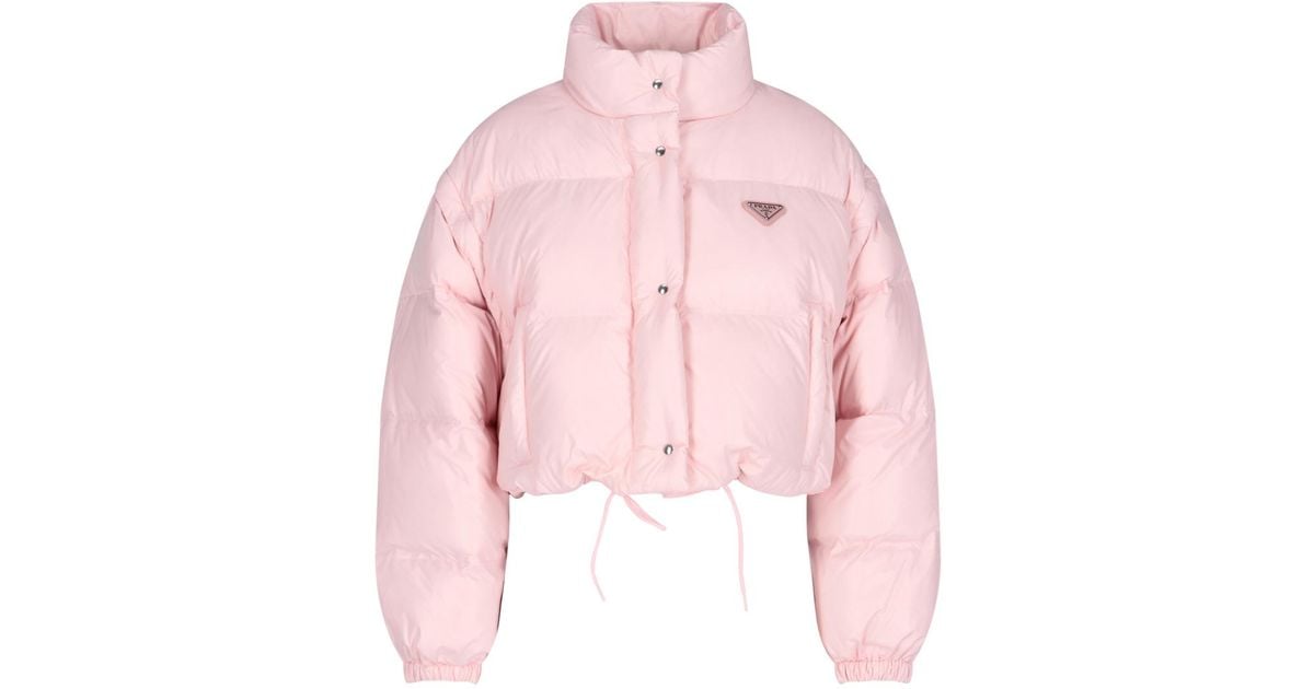 Prada Crop Down Jacket in Pink | Lyst