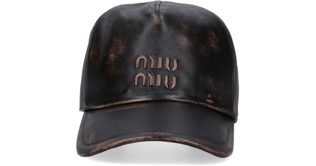 MIU MIU LEATHER BASEBALL CAP ✨ Leather cap Miu Miu Black size S International in Leather  main image 4
