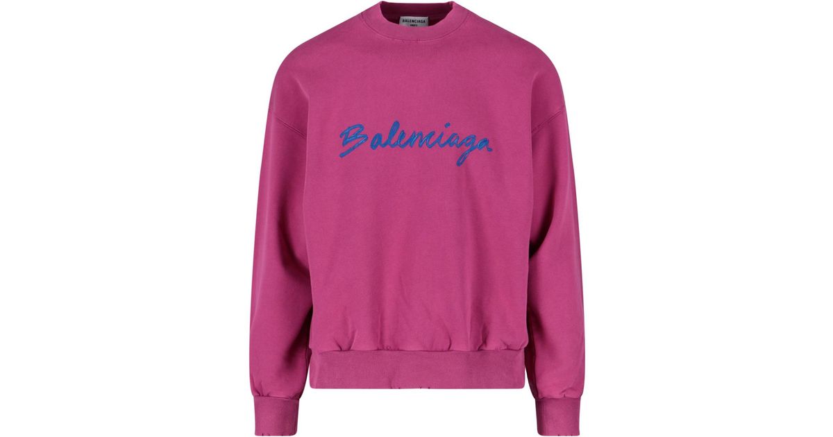 Balenciaga Cotton Logo Crew Neck Sweatshirt in Pink for Men | Lyst