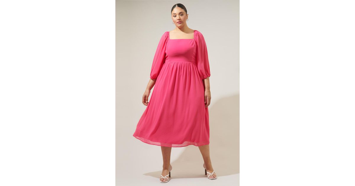 Sugarlips Amaretto Puff Sleeve Midi Dress Curve in Pink Lyst