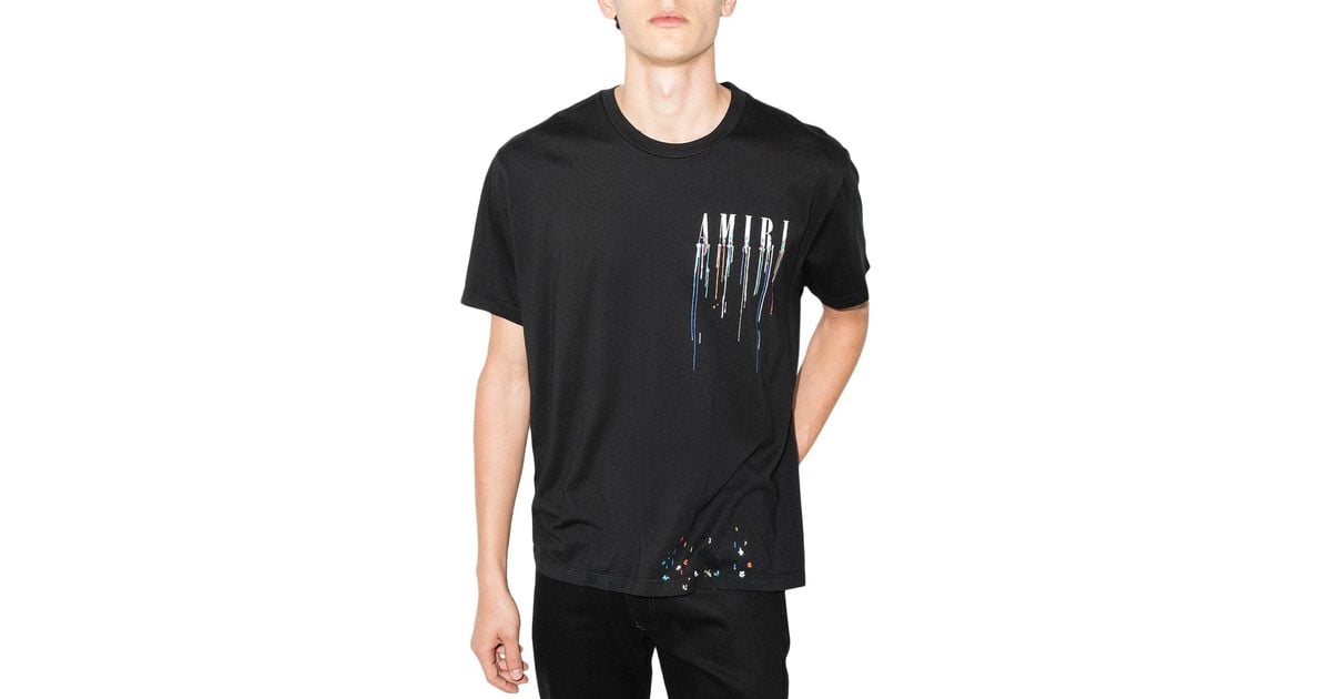 Amiri Paintdrip Logo Tshirt in Black for Men Lyst UK