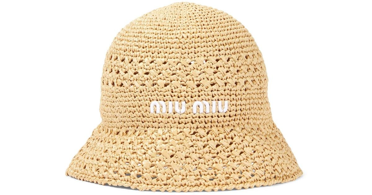 Miu Miu Woven Fabric Hat in Natural | Lyst