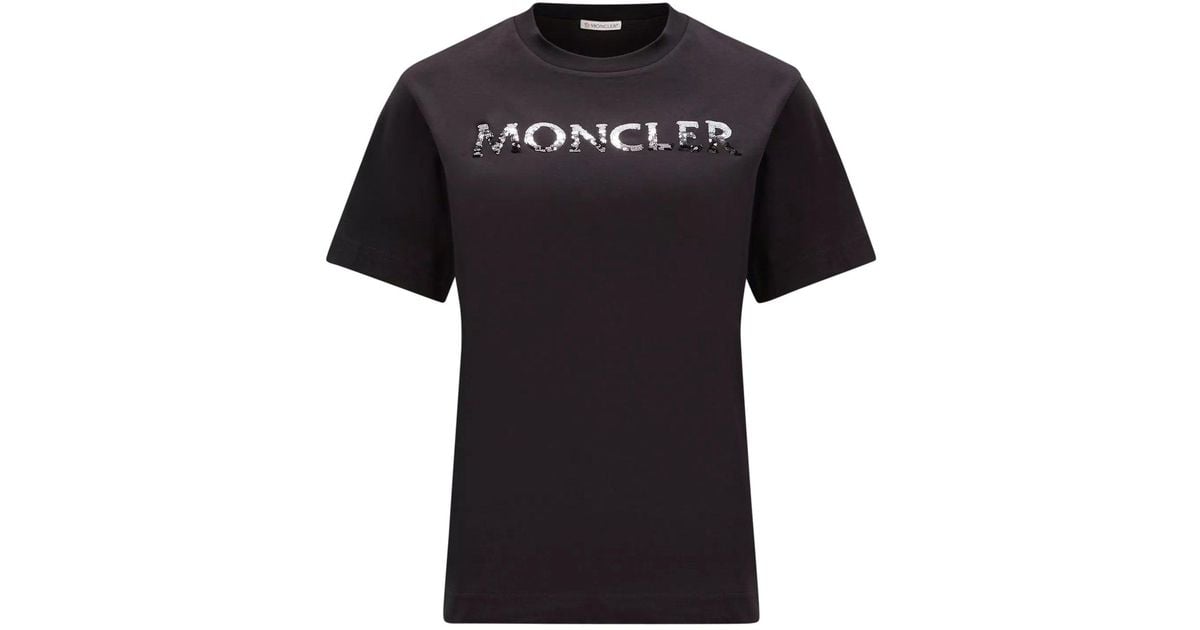 Moncler Tshirt With Sequin Logo in Black Lyst