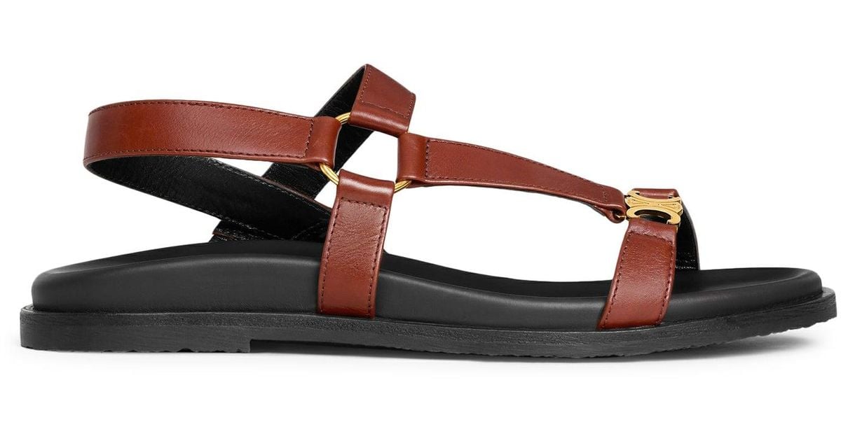 CELINE MAUD SANDAL WITH TRIOMPHE DEEP BROWN COWHIDE 236756
