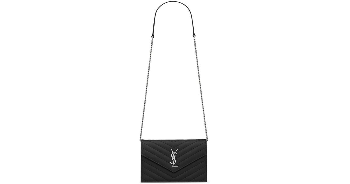 Saint Laurent Cassandre Envelope Chain Wallet In Grain De Poudre