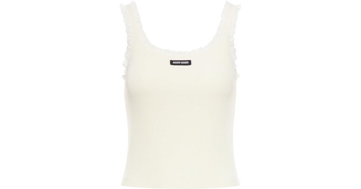 miu miu メッシュタンクトップ ホワイト miu miu メッシュタンクトップ ホワイト MIU MIU Tank Tops